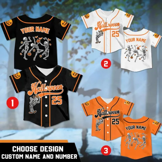 Discover Personalized Halloween Skeleton Baseball Jersey Shirt - Adults, Kids & Youth