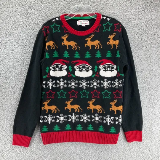 Ugly Christmas Sweater Womens Size L Santa Rudolph Holiday Winter EUC Soft
