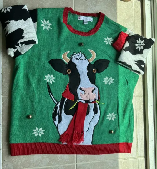 Discover Jolly Sweaters Green Ugly Christmas Cow Knit Pullover Sweater Women's Size XXL