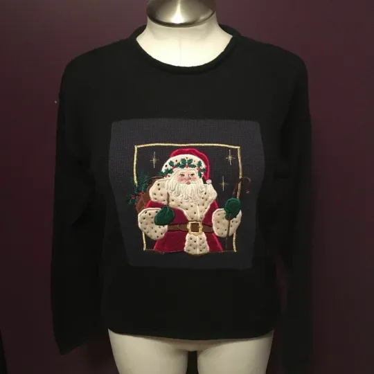 Discover Ugly Christmas Santa Sweater Womens Size S Small PBJ Sport Black