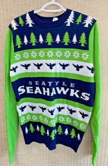 Seattle Seahawks football ugly sweater green black white football size L