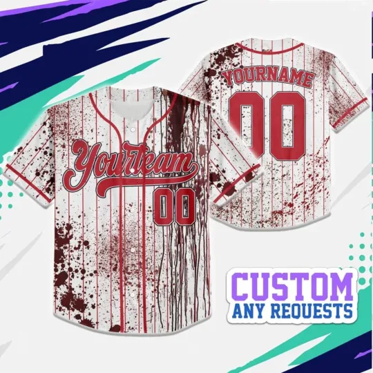Personalized Zombie Blood Red Halloween Baseball Jersey