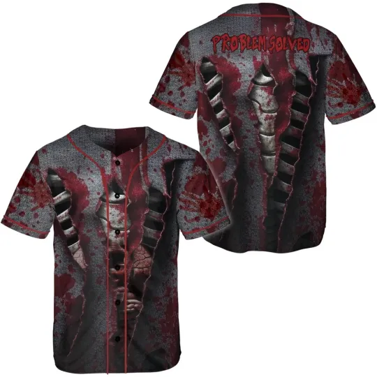 Discover Problem Solved Bloody Halloween Baseball Jersey - Adults Kids & Youth