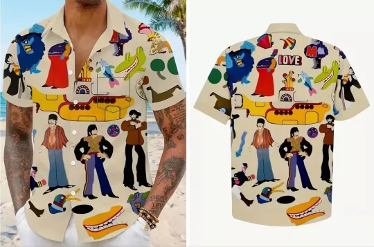 Discover BEATLES Men’s Hawaiian 60’s Style Button Down Bowling Beach Cuban Shirt