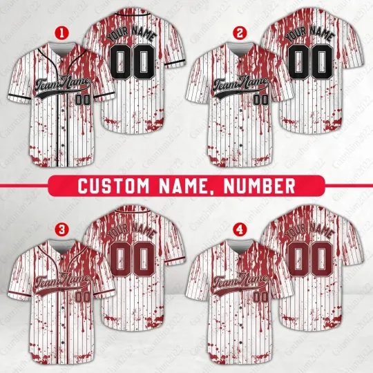 Discover Personalized Bloody Halloween Baseball Jersey - Adults, Kids & Youth