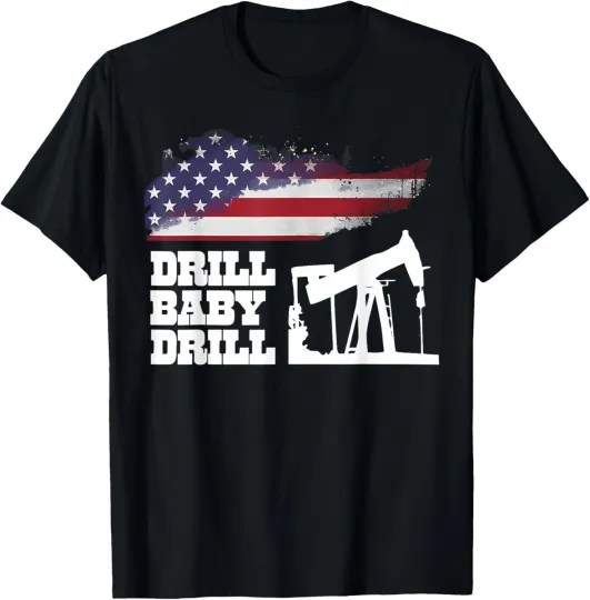 Discover Drill Baby Drill T-Shirt Trump US Flag Vintage Unisex Tee