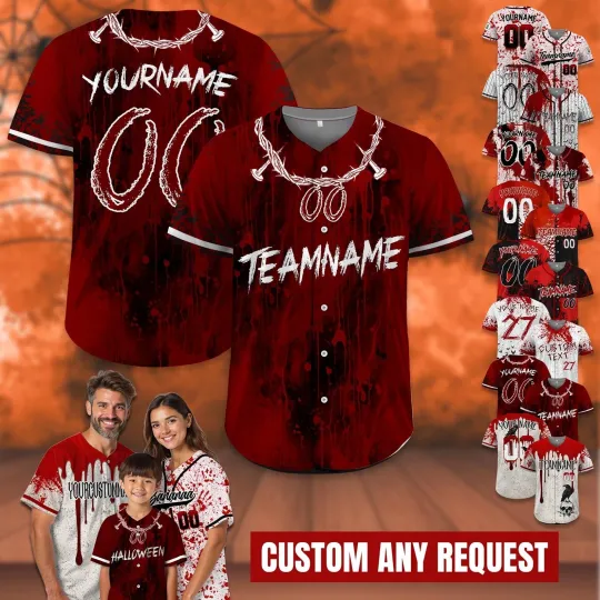 Discover Personalize Name Number Blood Halloween Baseball Jersey - Adults, Kids & Youth