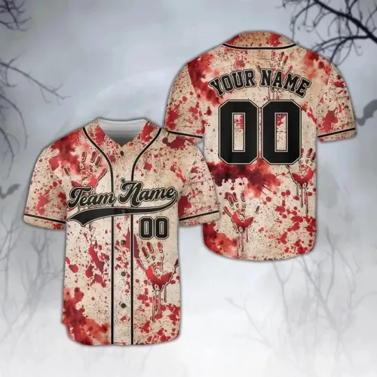 Custom Bloody Horror Halloween Baseball Jersey