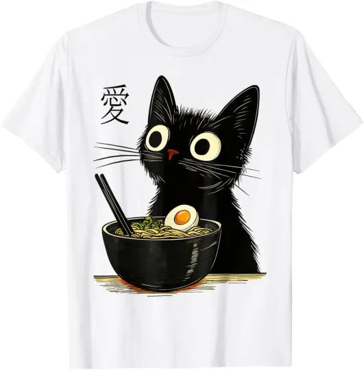 Discover Funny Cat Ramen Graphic Tee, Japanese Kawaii Anime Unisex T-Shirt