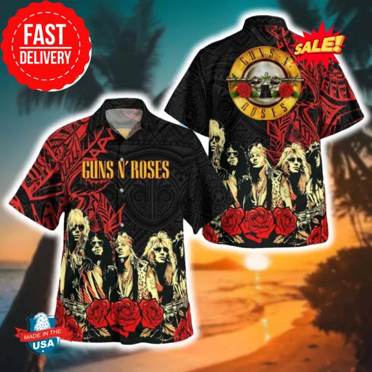 Discover Guns N Roses Aloha Tribal Rose 2025 Summer Hawaiian Shirt