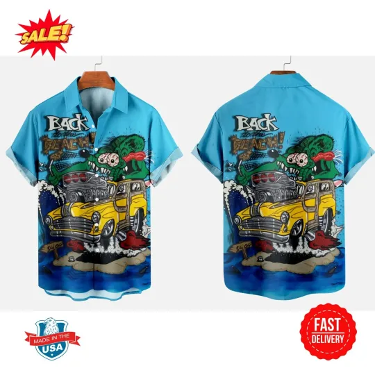 Discover Rat Fink Hawaiian Shirt - Legendary Car Culture Art, Flames, Speed & Greaser