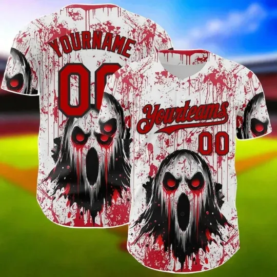 Discover Personalized Ghost Halloween Baseball Jersey - Adults Kids & Youth