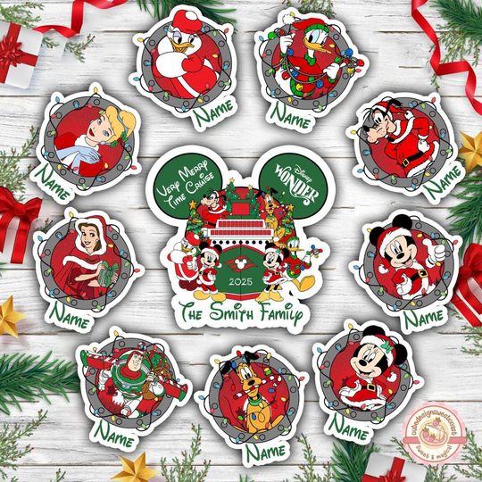Discover Personalized All Characters Disney Christmas Cruise Magnet, Mickey & Friends Princess Stitch Xmas Magnet, Very Merry Time Cruise 2025 Magnet