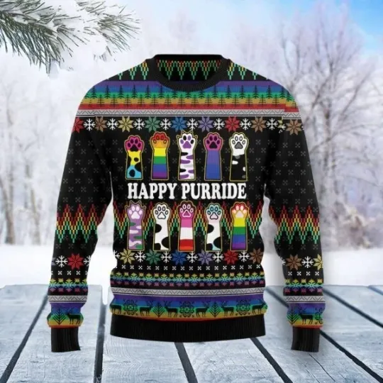 Discover Cat Lgbt Color Ugly Christmas Sweater For Men And Women, Gift For Christmas