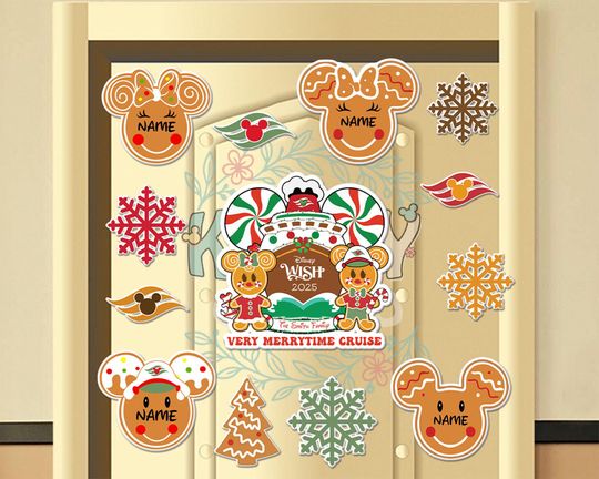 Discover Personalized Mickey and Friends Disney Gingerbread Cruise Magnet, Disney Christmas Very Merrytime Cruise 2025 Magnet for Stateroom Door