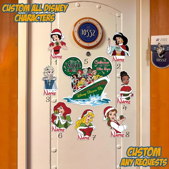 Personalized Disney Princess Christmas Magnet, Custom Disney Princess Christmas, Disney Sisters Trip Magnet, Disney Princess Door Decor 2025