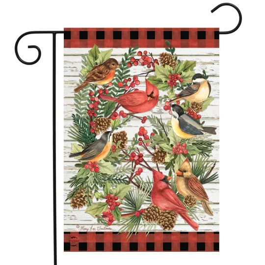 Discover Briarwood Lane Winter Bird Wreath Garden Flag