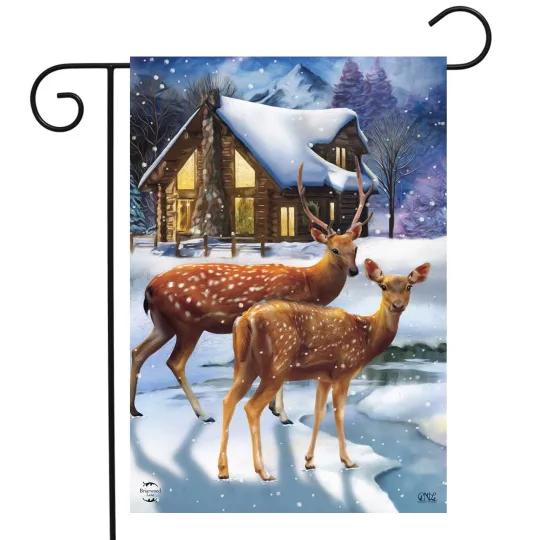 Discover Briarwood Lane Winter Cabin Deer Garden Flag