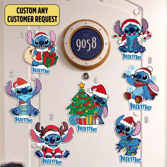 Personalized Blue Dog Christmas Magnet, Cartoon Family Christmas Stateroom Door, Xmas Gifts, Merry Christmas Home Decor