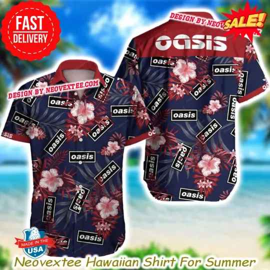 Discover Oasis Floral With Logo Pattern Summer Music 2025 Hawaiian Shirt