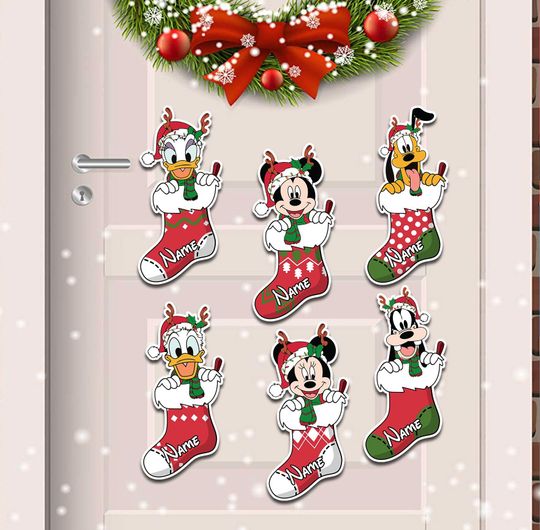 Custom Name Disney Christmas Magnet, Mickey And Friends  magnet, Mickey Ears, Christmas Sock Magnet,  Merry Christmas, Home Decor