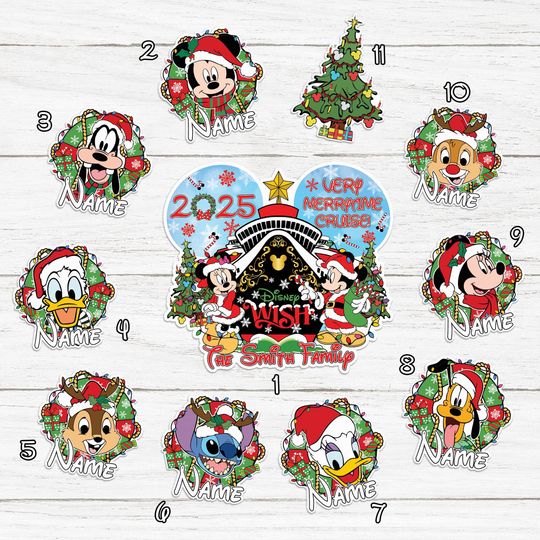 Personalized Disney All Characters Mickey & Friends Magnet, Custom Very Merrytime Cruise Magnet, Disney Christmas Magnets, Stateroom Decor