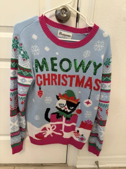 Discover No Boundaries Womens Meowy Ugly Christmas Kitty Cat Holiday Sweater XL