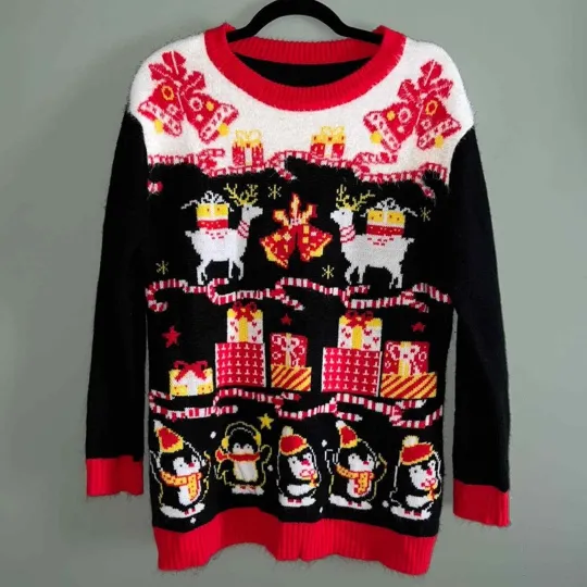 Discover Womens medium Ugly Christmas sweater office party reindeer presents penguins