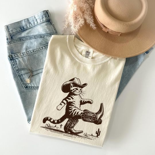Discover Comfort Colors Western Cat Shirt: Funny Cowboy Kitty Tee
