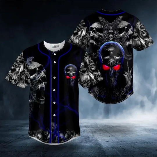 Discover Halloween Gothic Skull Baseball Jersey - Adults, Kids & Youth