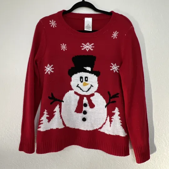 Discover Red Metallic Snowman Ugly Christmas Sweater Winter Holiday Party, Women’s Large