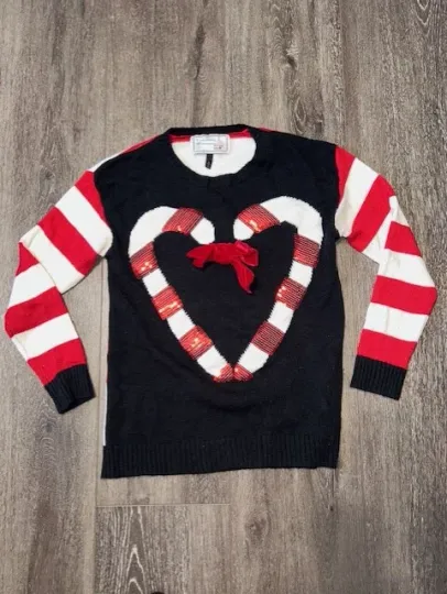 To: From: Size Small Ugly Christmas Sweater Black Red Long Sleeve Pullover EUC