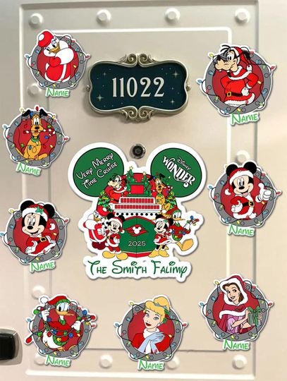 Discover Personalized All Characters Disney Christmas Cruise Magnet, Mickey & Friends Princess Stitch Xmas Magnet, Very Merry Time Cruise 2025 Magnet