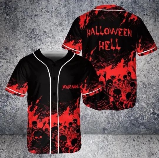 Discover Personalized Halloween Hell Flaming Baseball Jersey