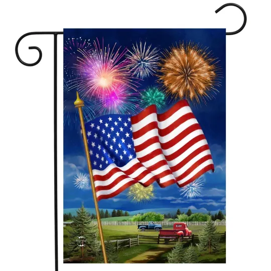 Briarwood Lane American Flag Firework Garden Flag
