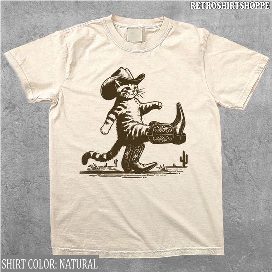 Discover Cowboy Cat shirt, funny cowboy shirt, funny western t-shirt, cat meme shirt, silly western cat t-shirt, funny graphic tee, retro tee