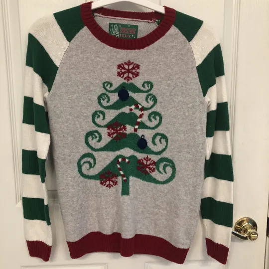 Discover Ugly Christmas Sweater Juniors Large 14-16 Christmas Tree Stripes