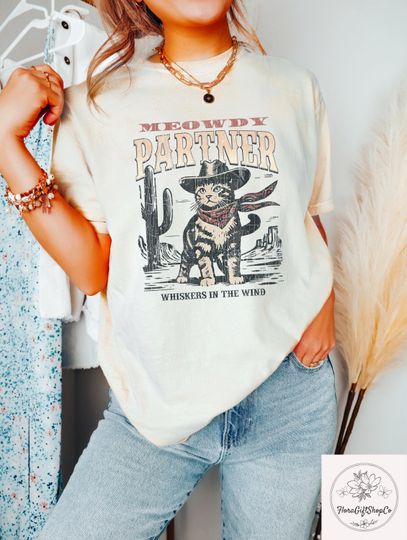 Discover Meowdy Partner Cowboy Cat Shirt, Retro Cowboy Shirt, Funny Cowboy Cat Shirt, Howdy Cowgirl T-Shirt, Western Cat Shirt, Cat Lover Gift