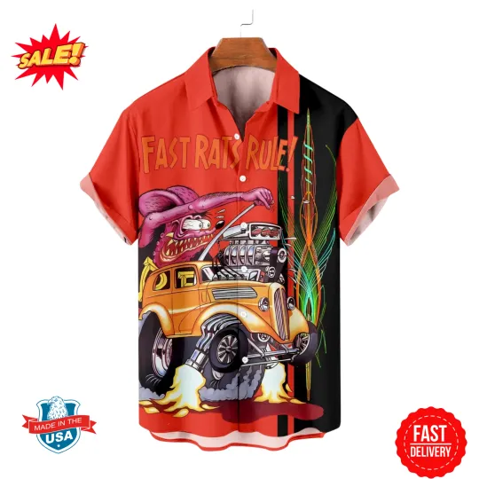 Discover Rat Fink Hawaiian Shirt - Classic Kustom Kulture, Hot Rod Cartoon, Retro Style