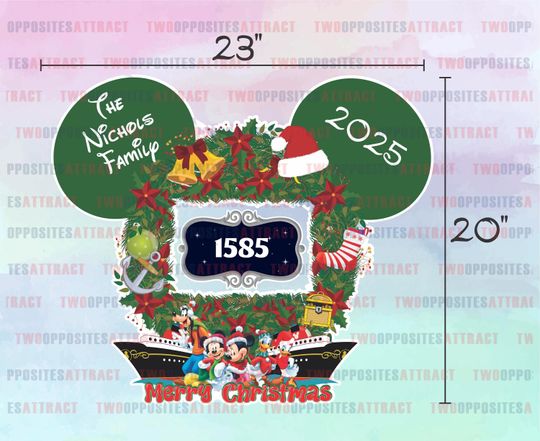 Discover Disney Christmas Wreath Cruise Magnet Around the stateroom Number, Very MerryTime Cruise, Disney's Merry Christmas Magnet, Navidad Disney