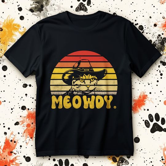 Discover Meowdy Shirt - Funny Cowboy Cat Western Tee for Feline Lovers, Retro Sunset Rodeo T-Shirt, Purrfect Gift for Cat Parents & Yeehaw Fans