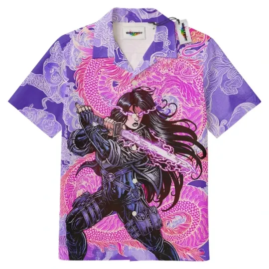 Psylocke Hawaiian Shirt, X-Men Aloha Shirt, Marvel Summer Shirt