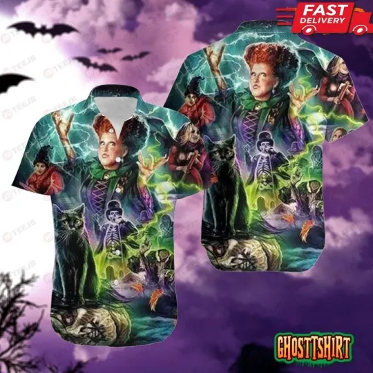Discover Sad Black Cat Hocus Pocus Halloween Hawaiian Shirt, Unisex Adult, Size S-5XL