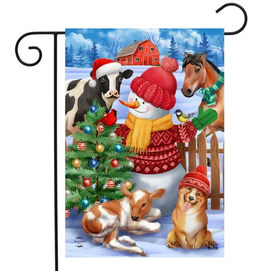 Discover Briarwood Lane Barnyard Snowman Christmas Garden Flag