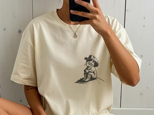 Discover Cowboy Kitten Sitting T-Shirt: Western Cute Cat Perched, Country Cat Mom Ranch Style Gift Tee, Wild West Cat Dad T, Cat Fans, Owners, Lovers