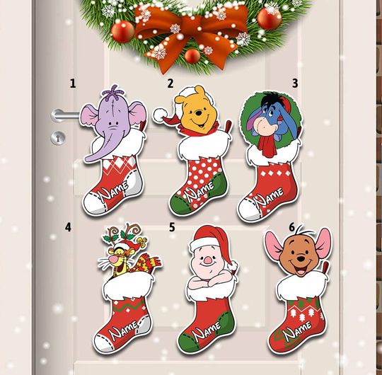 Custom Name Winnie The Pooh Christmas Magnet, Pooh And Friends  magnet, Disney Sock Magnet, Christmas Sock Magnet,Merry Christmas,Home Decor