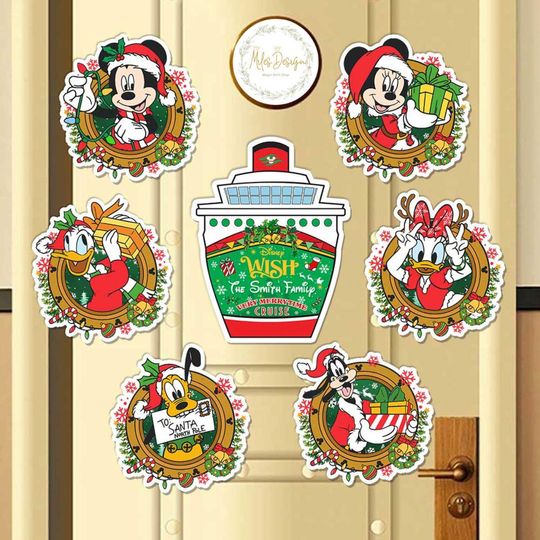 Discover Personalized All Characters Disney Christmas Mickey & Friends Magnet, Very Merrytime Cruise Magnet, Disney Family Christmas Stateroom Decor