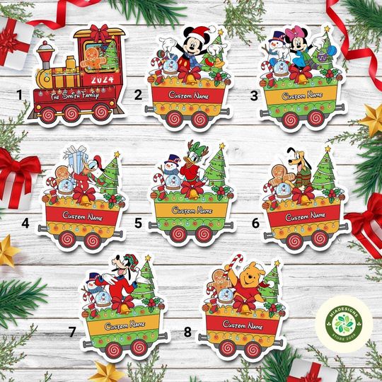 Personalized All Characters Mickey and Friends Christmas Train Magnets, Disney Christmas Merrytime Cruise Door Magnets, Xmas Holiday Decor