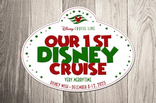 Our 1st Disney Cruise Very Merrytime Christmas Name Tag Family Magnet - Personalized Disney Inspired Name Tag 1st Cruise Magnet for Cruise