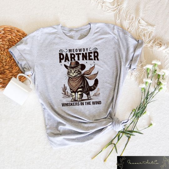 Discover Meowdy Partner Cowboy Cat Shirt, Cowboy Shirt and Tank, Funny Cowboy Cat Shirt, Sarcastic Western Tee, Meme Shirt